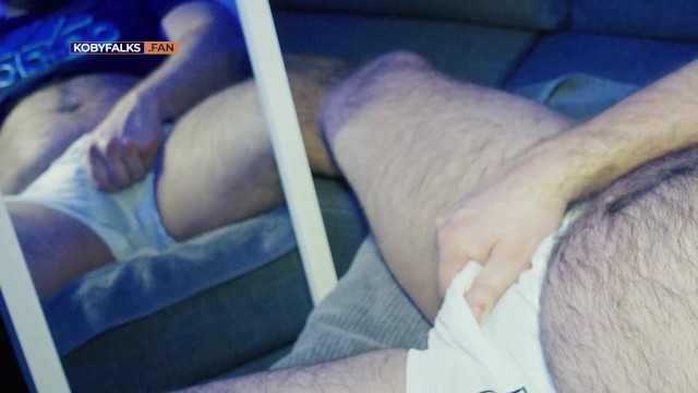 Handsome muscle daddy dirty talks while teasing his growing cock