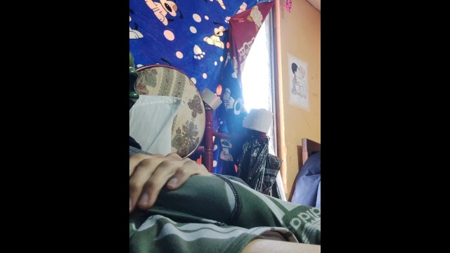 Naughty latin guy masturbates his dick alone, ends up cumming