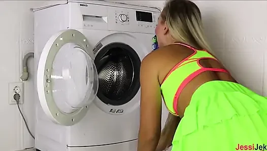 She Stuck in the Washing Machine and Got Ass Fucking and Creampie Jessijek