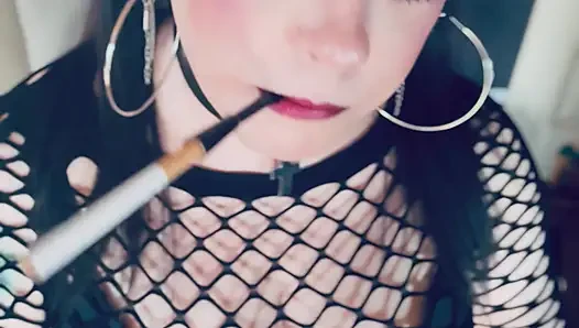 Gothic Girl Tina Snua In Pigtails Smokes A Cigarette In A Holder & Lighting Up With Matches