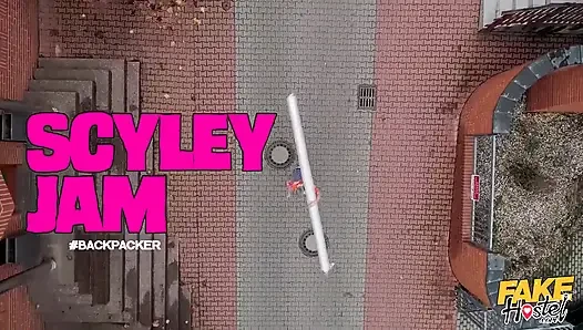 Fake Hostel - Wet Brunette Scyley Jam Confronts Landlord in Her Bed Then Takes His Huge Cock Doggystyle