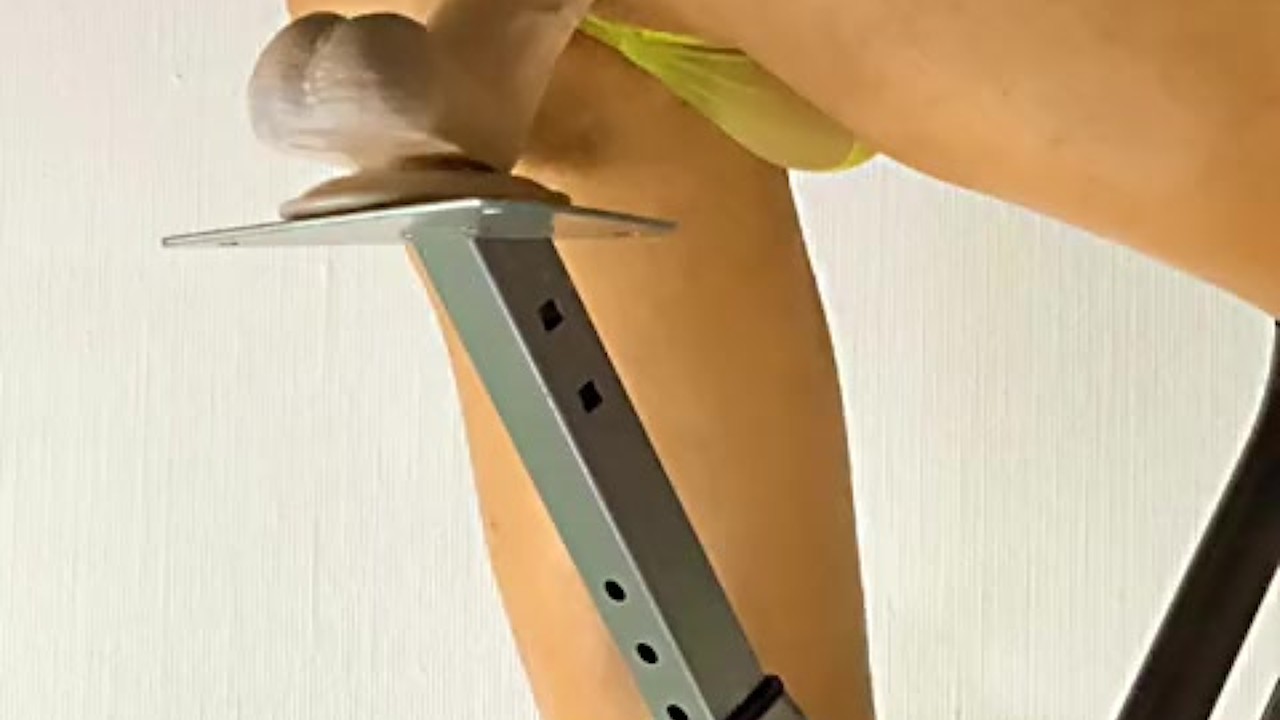 Cycling Workout Riding on Exercise Bike in Yellow Thong