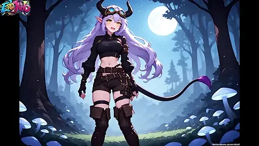 Demon Girl Finds Magic Mushroom - The Slimy Liquid Strips Her Naked and Makes Her Cum in the Woods