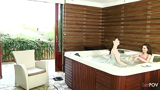Cute Girls Having Lesbian Fun in a Jacuzzi and Splashing Around While Theyre Busy Kissing