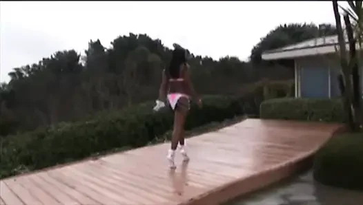 Stunning black bitch with firm tits gets nailed on the sofa by a hunk