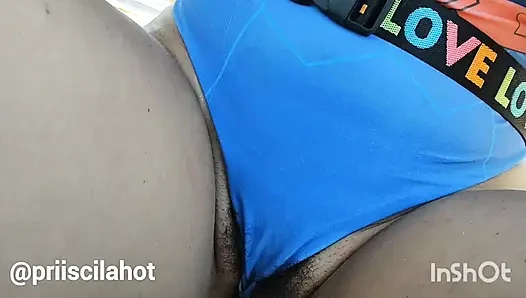 Wife displaying hairy cameltoe at carnival
