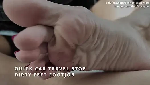 Quick car travel stop with dirty feet footjob & toejob