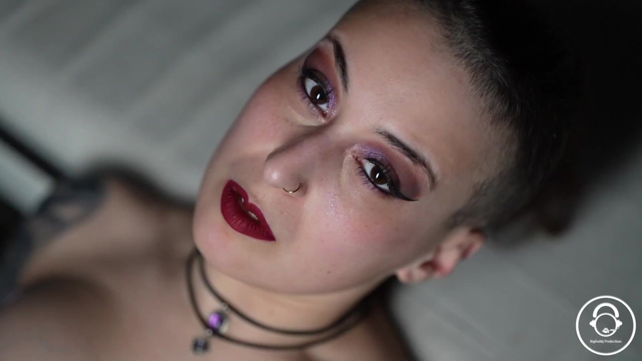 Gothic girl doing a striptease and lapdance, masturbates and slaps her wet pussy