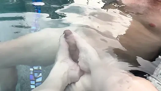 Footjob in Pool With Underwater Cumshot