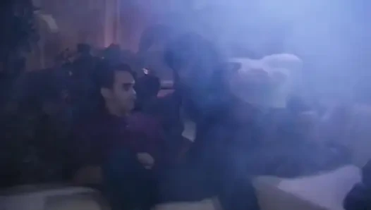 Two muscular guys fucking black cunt