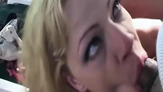 Tattooed Blonde MILF Slurps Thick Cock Outdoors with Brunette