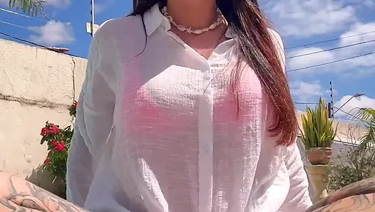 April Big Ass Tries Multiple Anal Plugs by the Pool