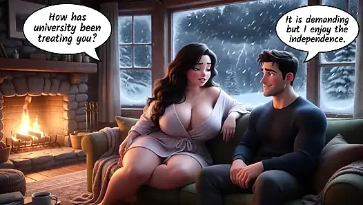 Kevin finds passion with his stepmother during a long winter absence (AI generated)