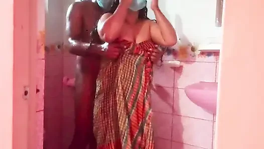 A Bangladeshi-Bihari woman is engaging in romantic sex inside the bathroom while bathing.