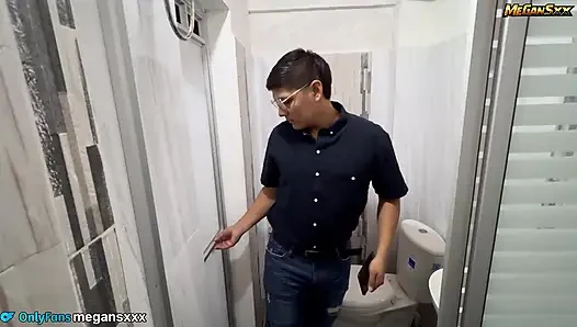 Teacher his student in the bathroom.