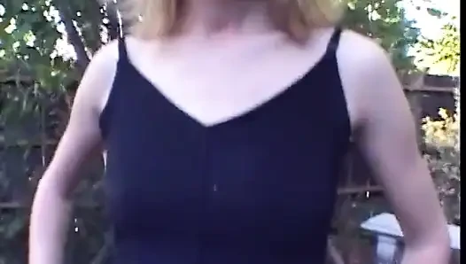Young Blonde Gives Some Head to Her College Teacher Outdoors