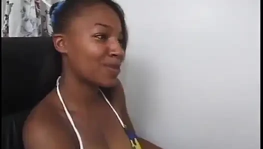 Muscular guy fucks black chick's sexy mouth in bed