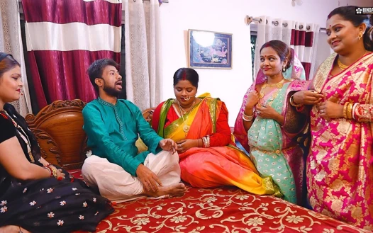 Desi Indian Thirki Husband Fucks His All Four Wives at the Same Time and Cumshot on Face. Hindi Audio