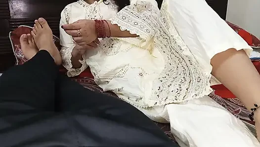 Desi Indian hot wife intentionally touch husband cock with her beautiful foots
