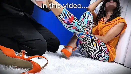 Bare Feet in Leggings Massage, High Heels, ASMR, Hot Legs, Mommy Feet, Foot Massage