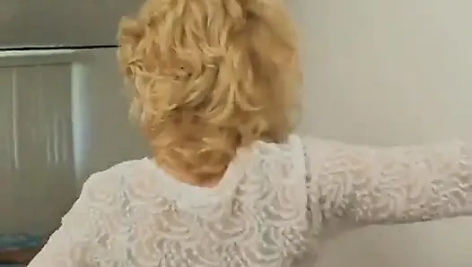Blonde MILF with fake boobs fucked hard and jizzed in her mouth