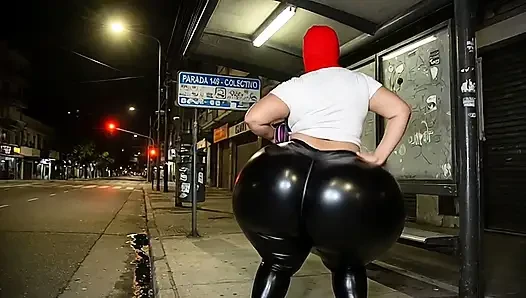 Big Ass Latina Waiting for the Bus in Tight Leggings