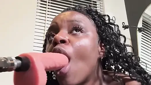 Ebony Fucks Throat and Squirt Uncontrollably
