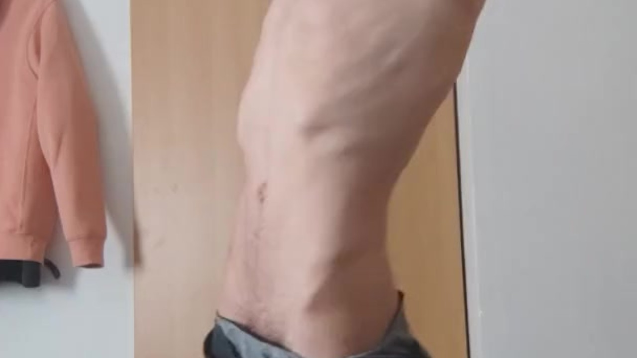 Extremely skinny teen shows off his skinny body and waist while wearing skinny jeans