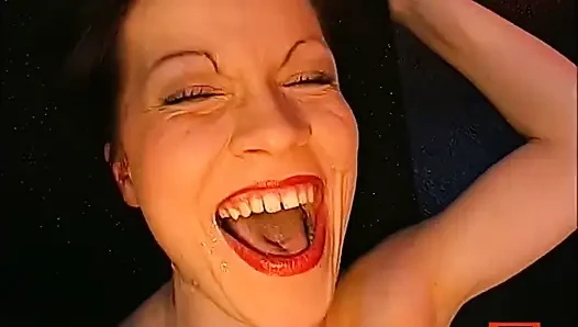 Brunette Gets Massive Facial Bukkake From Multiple Cocks
