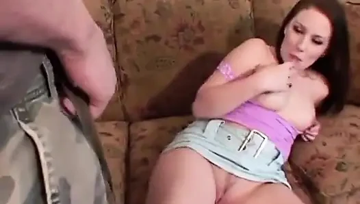 Gorgeous dark-haired teen gives head then gets her fresh moist ass pounded