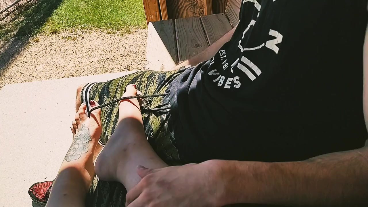 Trying To Not Get Caught In The Park Handjob & Footjob!