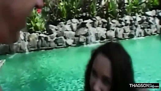 Poolside Brunette MILF Dripping Wet From Intense Pounding